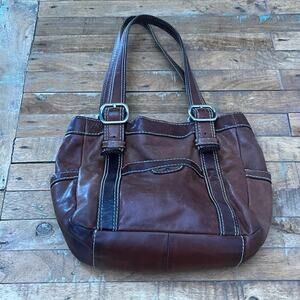 Vintage Fossil Satchel Double Handle Bag Buckle Straps Boho style Multipockets